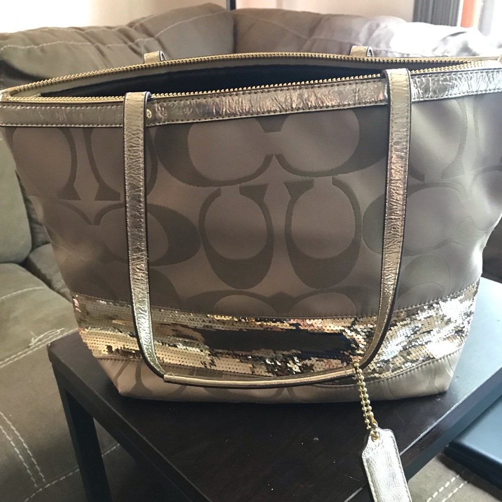 Coach Signature Gold Sequin Shoulder Bag F17574